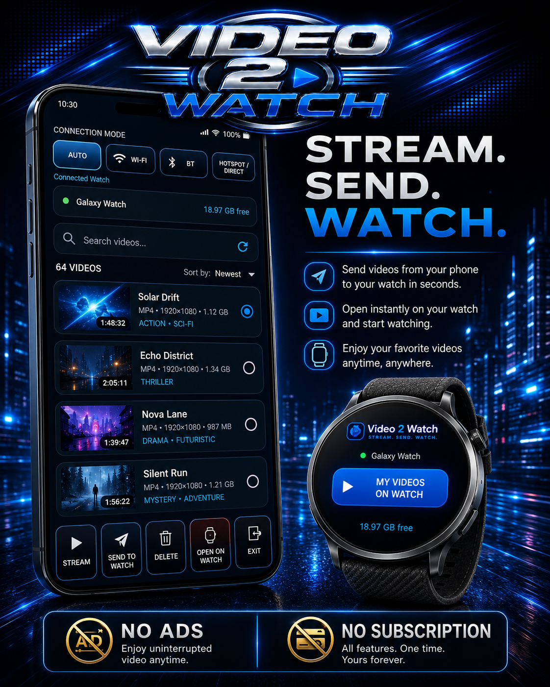 VIDEO 2 WATCH – Android videos on Wear OS — Stream or transfer Android phone videos to a compatible Wear OS watch. — 4